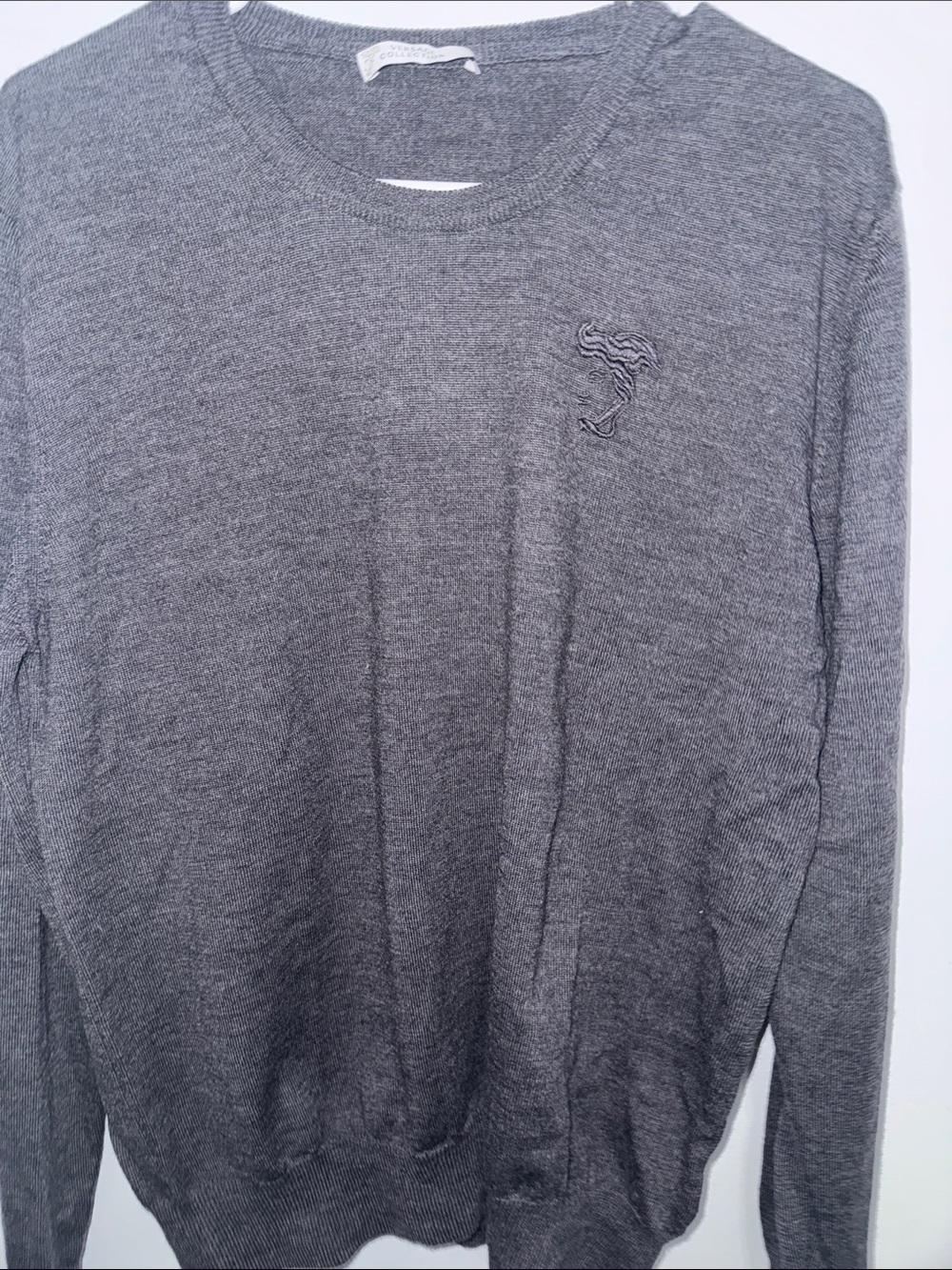 Versace collection Men's Gray Crewneck Sweater - Lightweight Long Sleeve